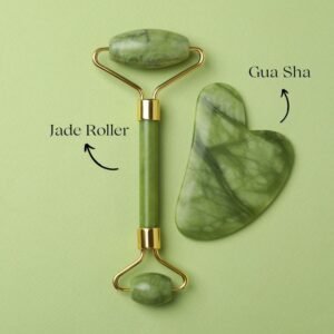 Jade Roller & Gua Sha Tool Neck Massager Natural Himalayan Stone for Face Neck Healing Skin Wrinkles & Serum Application