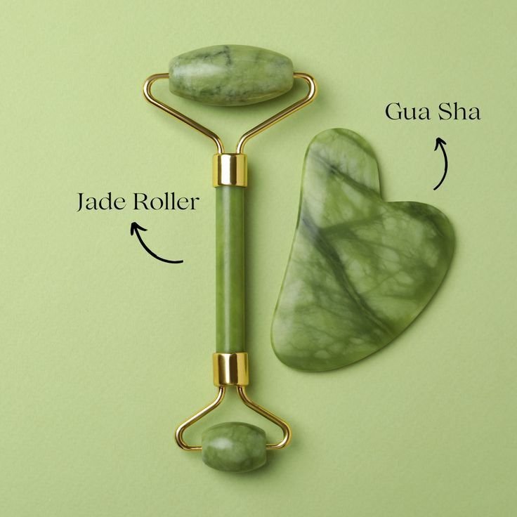 Jade Roller & Gua Sha Tool Neck Massager Natural Himalayan Stone for Face Neck Healing Skin Wrinkles & Serum Application