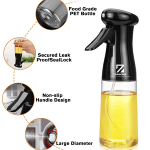 ZAIKRO Oil Sprayer Bottle for Cooking | 220ml Glass Oil Spray Bottle for Kitchen | Leak-Proof Refillable Dispenser for Air Fryer, Salad, Roasting & Frying
