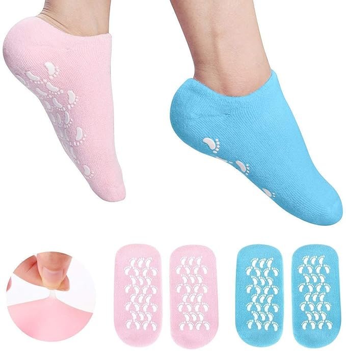 Moisturizing Silicone Gel Socks for Cracked Heels – Foot Hydration & Repair Socks with Natural Oils & Vitamin E, Softens Dry Feet (Unisex, Multicolor, 1 Pair)