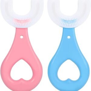 U Shaped Toothbrush for Kids (Pack of 2), Food Grade Soft Silicone Brush Head, 360° Oral Teeth Cleaning Tools, Children Infant U Shape Manual Toothbrush
