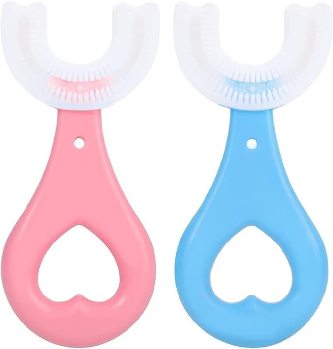 U Shaped Toothbrush for Kids (Pack of 2), Food Grade Soft Silicone Brush Head, 360° Oral Teeth Cleaning Tools, Children Infant U Shape Manual Toothbrush