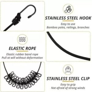 Cloth Drying Rope with 12Hooks , Outdoor Cloth Drying Line, Cloth Rope with Clips, Cloth Hanging Rope, Cloth Hanging Stand (Multicolor)