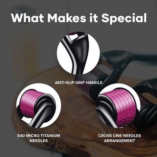 Derma Roller For Hair And Beard Regrowth, 540 Micro 0.5mm Titanium Alloy Needles Reduces Hair Fall & Stimulates Hair Follicles, For Men & Women - Image 6