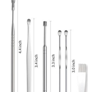 Stainless Steel Ear Wax Cleaner 6pcs With Storage Box, Reusable, Ear wax Remover Tool Kit with Curette Cleaner and Bud Cleaner