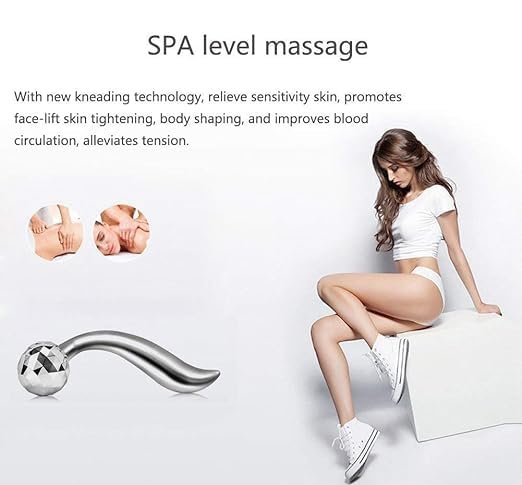 3D Massager Manual Roller (Silver) 360 Rotate Face Full Body Shape for Skin Lifting Wrinkle Remover Facial Massage, Face Roller For Men & Women - Image 2