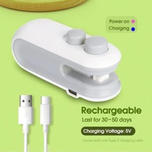 Portable Mini Sealing Machine, Handheld Packet Sealer For Food, Snacks, chips, Plastic Bag 2 in One With Cutter and USB Type C, Rechargeable (Multicolor)