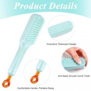 Anti Static Massage Comb with Self Cleaning For Men and women (Pack of 2 ), Retractable Rotary Lift Self-Cleaning Brush, Women's Hair Styling tool (multicolor)