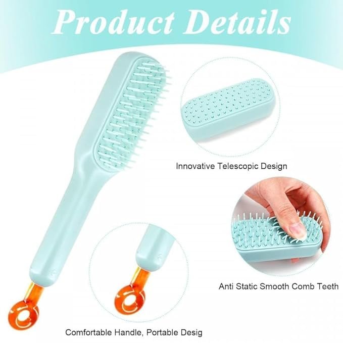 Anti Static Massage Comb with Self Cleaning For Men and women (Pack of 2 ), Retractable Rotary Lift Self-Cleaning Brush, Women's Hair Styling tool (multicolor) - Image 5