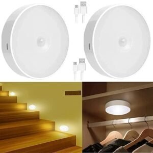 Wireless Motion Sensor Light for Home USB Charging Portable LED Body Induction Lamp with Self Adhesive Magnetic Strip for Wardrobe, Bedroom (Pack of 2)