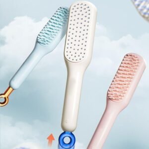 Anti Static Massage Comb with Self Cleaning For Men and women (Pack of 2 ), Retractable Rotary Lift Self-Cleaning Brush, Women's Hair Styling tool (multicolor)