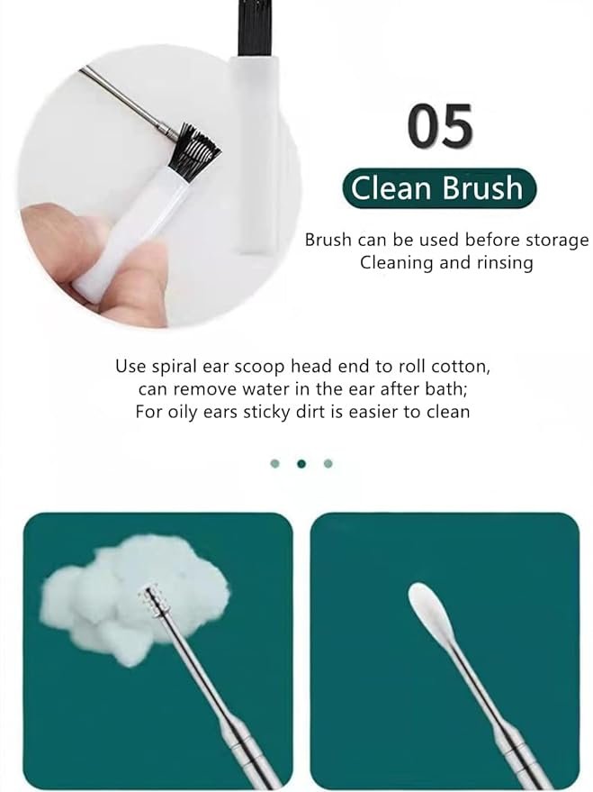 Ear Wax Cleaner 6pcs With Storage Box with Led Ear cleaner, Reusable, Stainless Steel, wax Remover Tool Kit with Curette Cleaner and Bud Cleaner - Image 10
