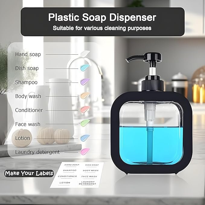 Transparent Plastic Hand Wash Dispenser with Pump for Shampoo, Dish, Liquid Soap Refillable Soap Bottle for Kitchen, Bathroom, Household use (300ml) - Image 5