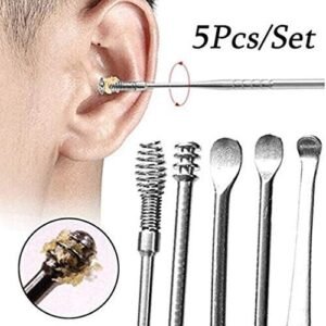 Stainless Steel Ear Wax Cleaner 6pcs With Storage Box, Reusable, Ear wax Remover Tool Kit with Curette Cleaner and Bud Cleaner
