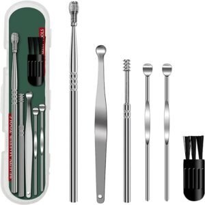 Stainless Steel Ear Wax Cleaner 6pcs With Storage Box, Reusable, Ear wax Remover Tool Kit with Curette Cleaner and Bud Cleaner
