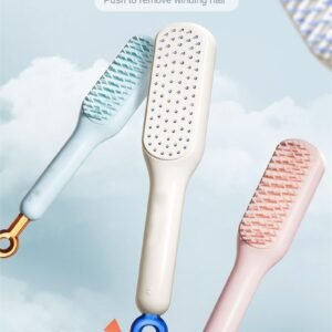 Anti Static Massage Comb with Self Cleaning For Men and women (Pack of 2 ), Retractable Rotary Lift Self-Cleaning Brush, Women's Hair Styling tool (multicolor)