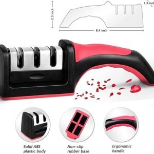 Knife Sharpener for Kitchen | Red Ribbon Pro Heavy Duty Knife Sharpening Tool | 304 Stainless Steel Sharpener for Kitchen & Small Knives (Pack of 1)