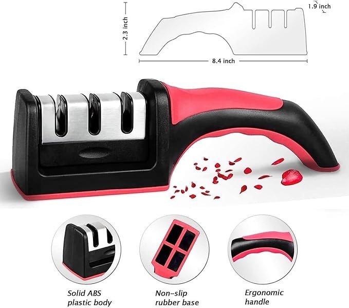 Knife Sharpener for Kitchen | Red Ribbon Pro Heavy Duty Knife Sharpening Tool | 304 Stainless Steel Sharpener for Kitchen & Small Knives (Pack of 1) - Image 11