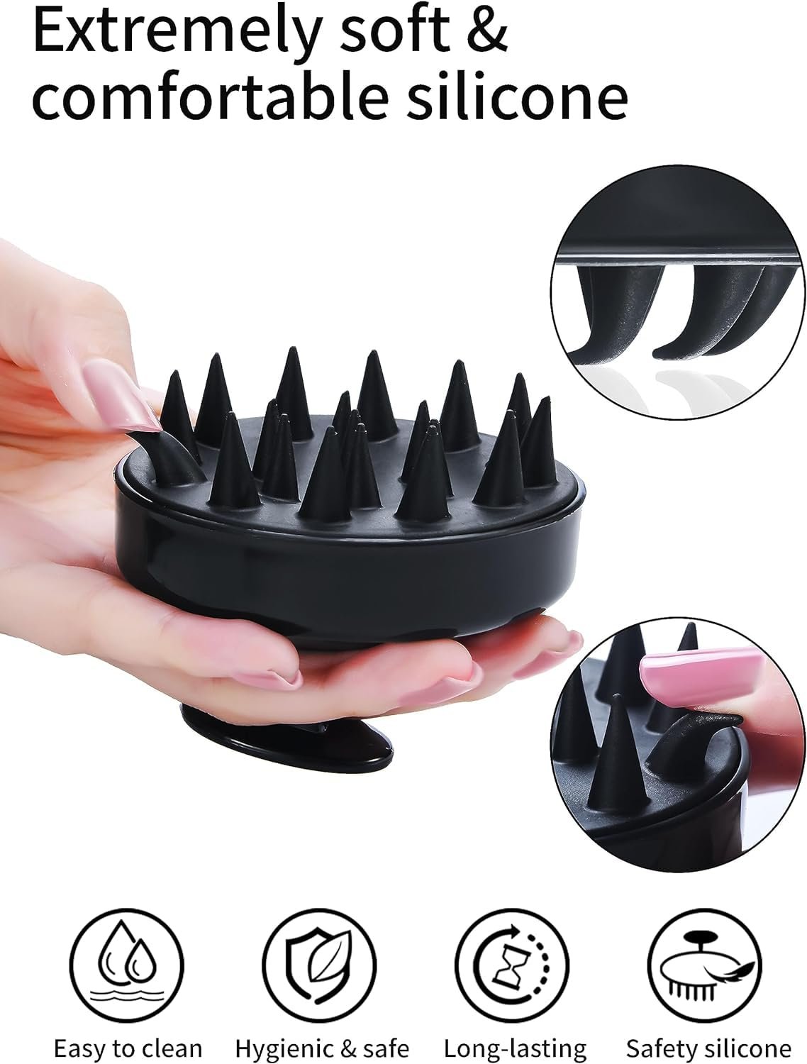 Hair Scalp Massager Shampoo Brush, Silicone Soft Bristles For Head Massaging and Washing, Anti-dandruff Removal Brush, Comb With Handle (Multicolor) (Black, Pack of 1) - Image 15