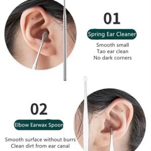 Stainless Steel Ear Wax Cleaner 6pcs With Storage Box, Reusable, Ear wax Remover Tool Kit with Curette Cleaner and Bud Cleaner