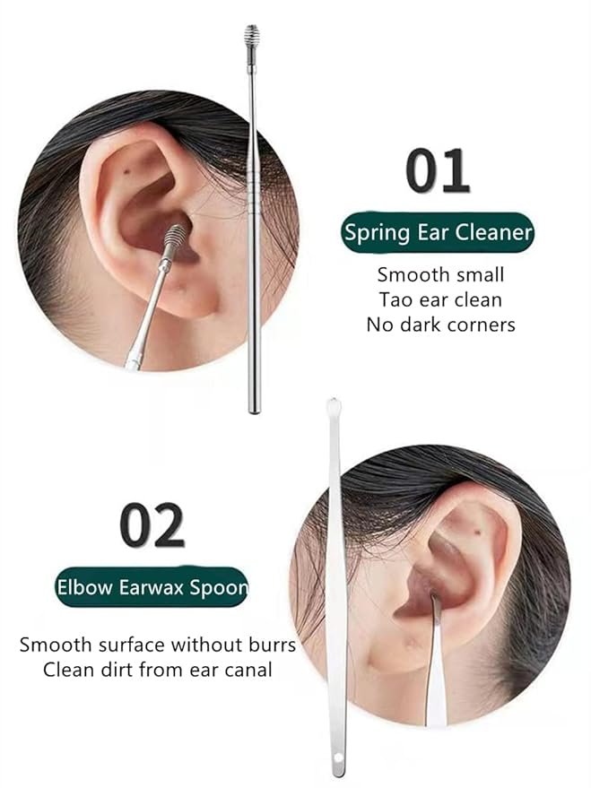 Stainless Steel Ear Wax Cleaner 6pcs With Storage Box, Reusable, Ear wax Remover Tool Kit with Curette Cleaner and Bud Cleaner - Image 10