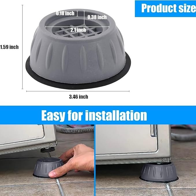 Anti Vibration Pads with Suction Cup for Washing Machine, Refrigerator, Noise Cancelling Pads, Shock Absorber, Heavy Duty Stand, Round, Anti Skid (Pack of 4, One Size) - Image 4