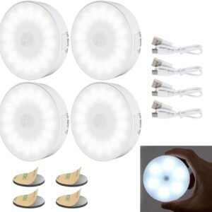 Wireless Motion Sensor Light for Home USB Charging Portable LED Body Induction Lamp with Self Adhesive Magnetic Strip for Wardrobe, Bedroom (Pack of 2)