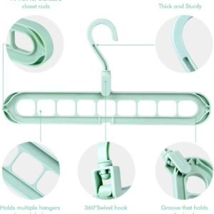 Magic 9 Holes Clothes Hanger, Wardrobe Storage Organizer , Heavy Duty Anti Skid Plastic with 360º Swivel Hook, Essential Closet Space Saver (Multicolor) (Pack of 4)