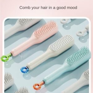 Anti Static Massage Comb with Self Cleaning For Men and women (Pack of 2 ), Retractable Rotary Lift Self-Cleaning Brush, Women's Hair Styling tool (multicolor)