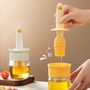 Premium Olive Oil Dispenser Bottle with Silicone Brush (200ML) | Leakproof Transparent Oil Container for Cooking, Baking, BBQ & Kitchen Use (Yellow/White)