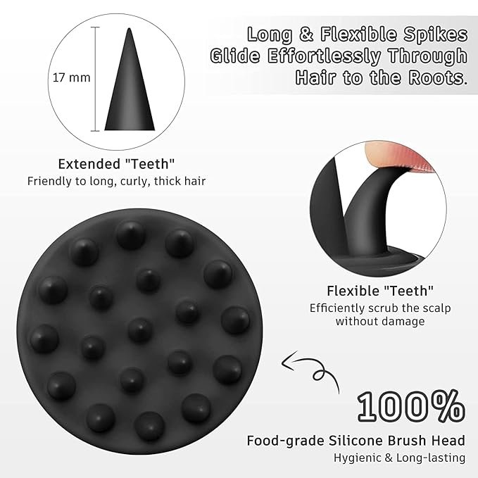 Hair Scalp Massager Shampoo Brush, Silicone Soft Bristles For Head Massaging and Washing, Anti-dandruff Removal Brush, Comb With Handle (Multicolor) (Black, Pack of 1) - Image 6