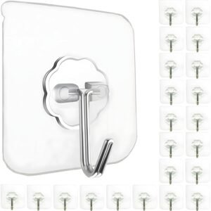 Heavy Duty Self Adhesive Stainless Hooks (Pack of 20) , Transparent Waterproof And Oilproof Wall Hooks For Kitchen Bathroom, Door Home Improvement Utility Hanger