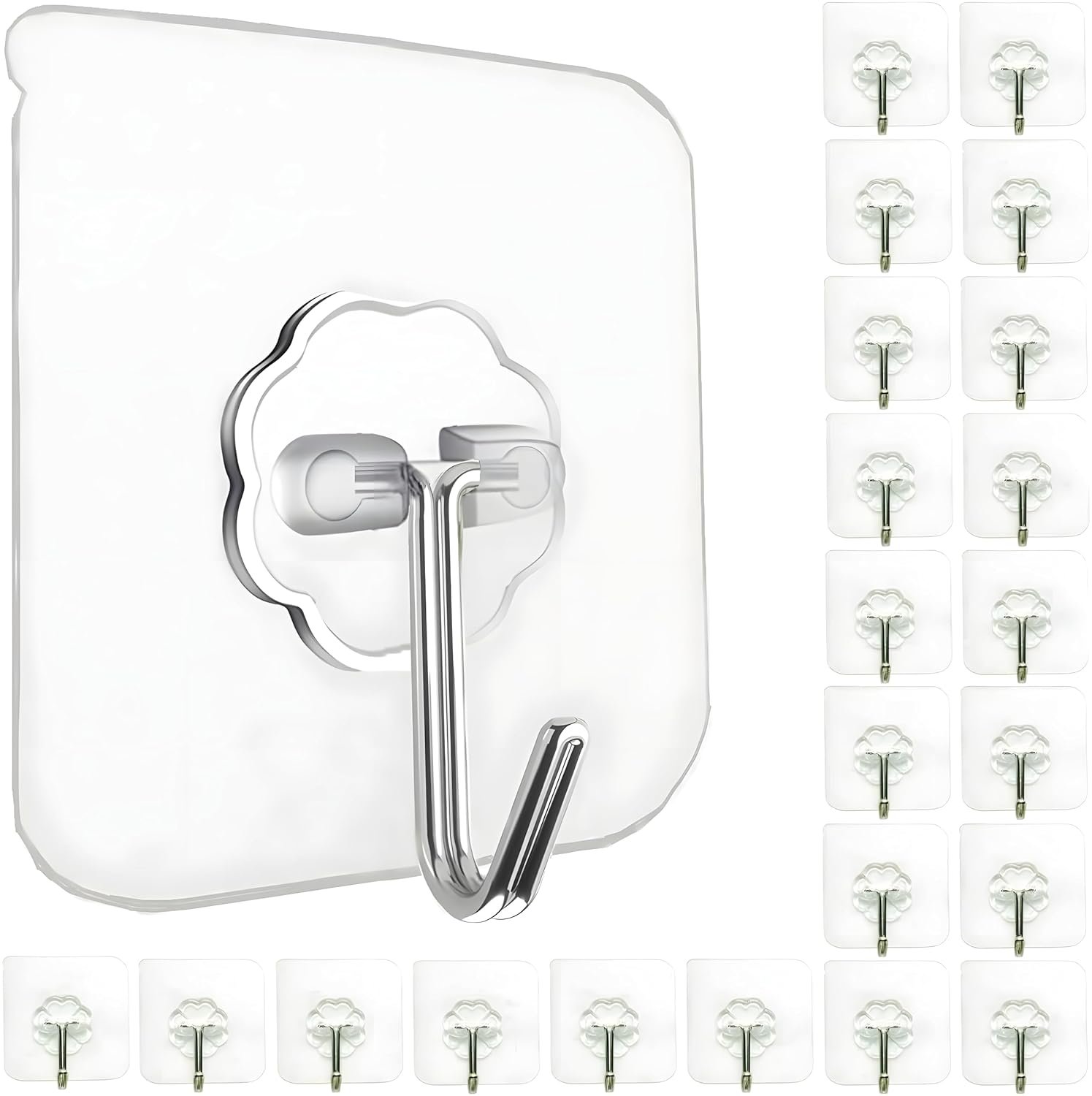 Heavy Duty Self Adhesive Stainless Hooks (Pack of 20) , Transparent Waterproof And Oilproof Wall Hooks For Kitchen Bathroom, Door Home Improvement Utility Hanger