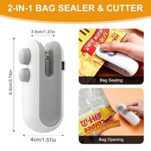 Portable Mini Sealing Machine, Handheld Packet Sealer For Food, Snacks, chips, Plastic Bag 2 in One With Cutter and USB Type C, Rechargeable (Multicolor)