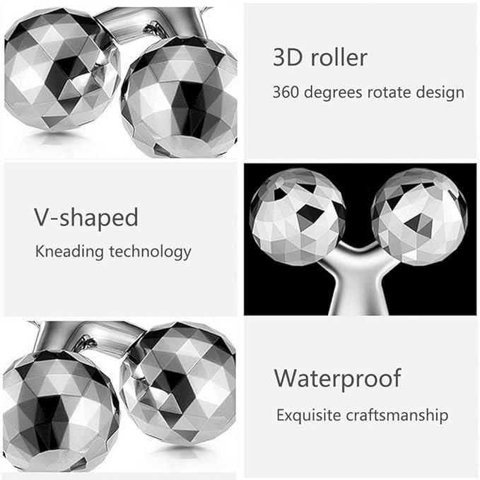 3D Massager Manual Roller (Silver) 360 Rotate Face Full Body Shape for Skin Lifting Wrinkle Remover Facial Massage, Face Roller For Men & Women - Image 5