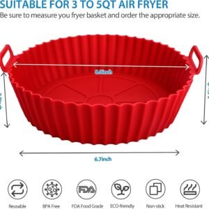 Air Fryer Liners Pot with Ear Handles | Non-Stick Reusable Silicone Basket, Heat-Resistant Baking Tray for Oven & Air Fryer Accessories (Multicolor, 8 Inch, Pack of 2)