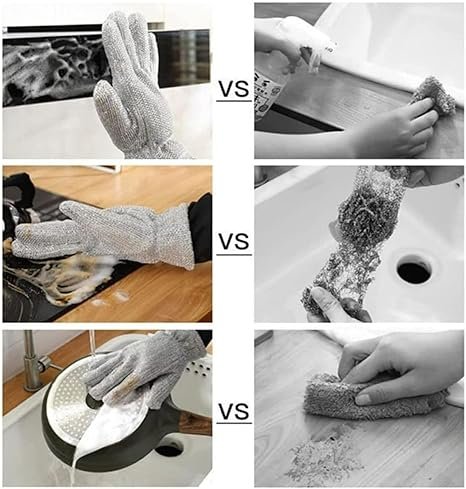 Steel Wired Dish Washing Gloves For Utensils, Dishes, Tiles, Bathroom, Kitchen, Reusable, Pet Grooming Silver Color (Pack of 1 Pair) - Image 5