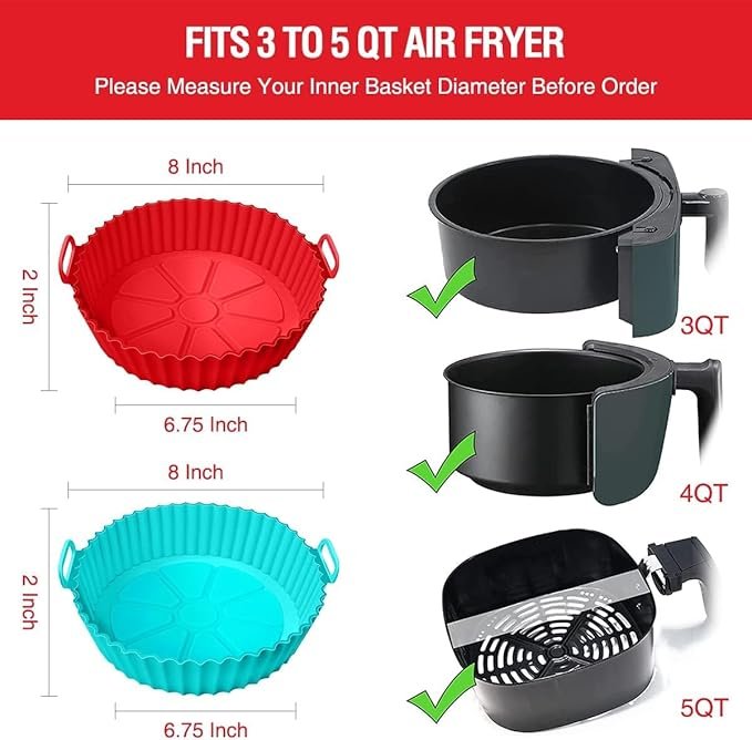 Air Fryer Liners Pot with Ear Handles | Non-Stick Reusable Silicone Basket, Heat-Resistant Baking Tray for Oven & Air Fryer Accessories (Multicolor, 8 Inch, Pack of 2) - Image 3