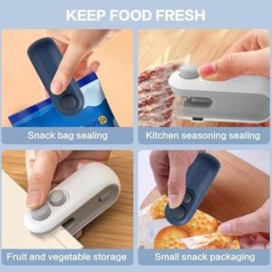 Portable Mini Sealing Machine, Handheld Packet Sealer For Food, Snacks, chips, Plastic Bag 2 in One With Cutter and USB Type C, Rechargeable (Multicolor)