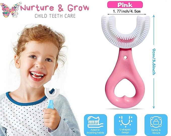 U Shaped Toothbrush for Kids (Pack of 2), Food Grade Soft Silicone Brush Head, 360° Oral Teeth Cleaning Tools, Children Infant U Shape Manual Toothbrush - Image 9