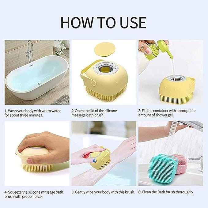 Body Scrubber With Shower Gel Dispenser, Soft Silicone Bristles For Deep Cleaning, Scalp Massage, Dead Skin Removal, Exfoliating Bath Brush, Loofah - Image 6