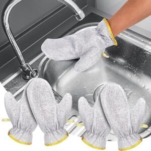 Steel Wired Dish Washing Gloves For Utensils, Dishes, Tiles, Bathroom, Kitchen, Reusable, Pet Grooming Silver Color (Pack of 1 Pair)