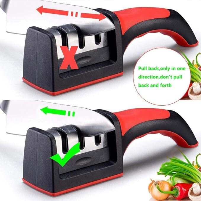 Knife Sharpener for Kitchen | Red Ribbon Pro Heavy Duty Knife Sharpening Tool | 304 Stainless Steel Sharpener for Kitchen & Small Knives (Pack of 1) - Image 6