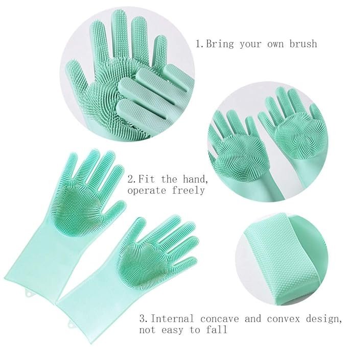 Magic Silicone Dish Washing Gloves For Kitchen, Bathroom, Clothes, Scrubber For Pet Grooming, Durable, Reusable (Multicolor) - Image 6