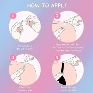 Fashion Body Tape For Women, Pack of 144 strips Medical Quality Strong Double Sided With All Day Strength Adhesive For Women, Suitable For All Skin Types, Hidden Tape