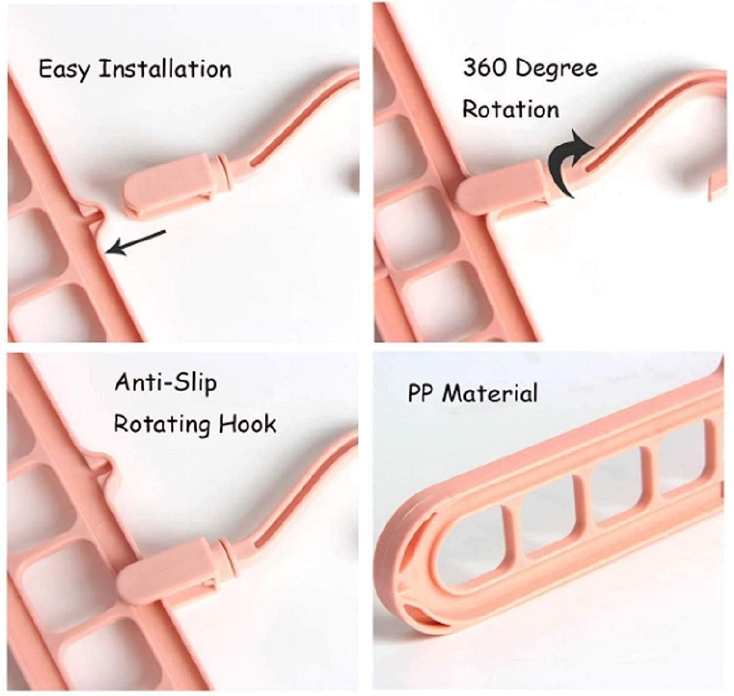 Magic 9 Holes Clothes Hanger, Wardrobe Storage Organizer , Heavy Duty Anti Skid Plastic with 360º Swivel Hook, Essential Closet Space Saver (Multicolor) (Pack of 4) - Image 6