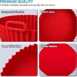 Air Fryer Liners Pot with Ear Handles | Non-Stick Reusable Silicone Basket, Heat-Resistant Baking Tray for Oven & Air Fryer Accessories (Multicolor, 8 Inch, Pack of 2)