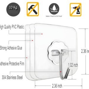 Heavy Duty Self Adhesive Stainless Hooks (Pack of 20) , Transparent Waterproof And Oilproof Wall Hooks For Kitchen Bathroom, Door Home Improvement Utility Hanger