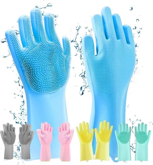Magic Silicone Dish Washing Gloves For Kitchen, Bathroom, Clothes, Scrubber For Pet Grooming, Durable, Reusable (Multicolor)