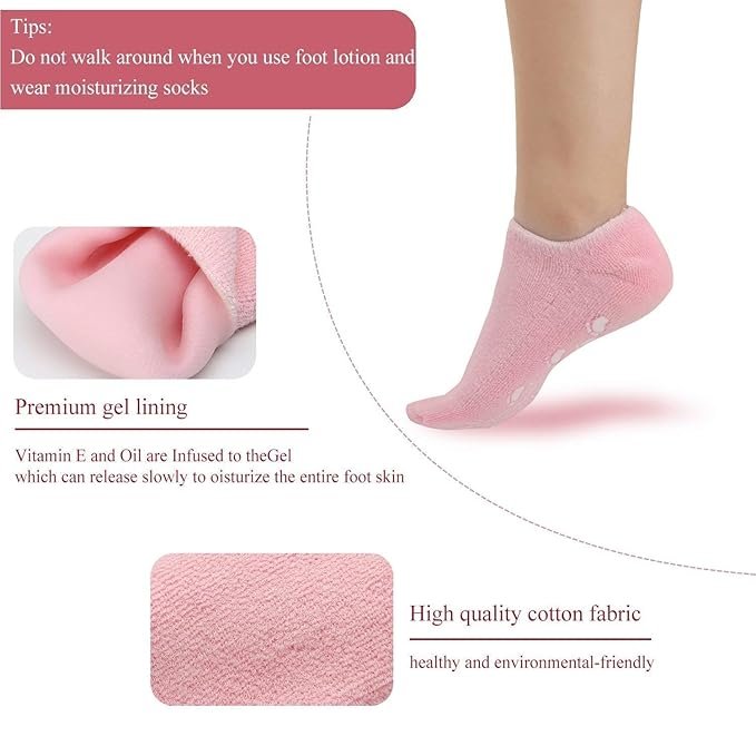 Moisturizing Silicone Gel Socks for Cracked Heels – Foot Hydration & Repair Socks with Natural Oils & Vitamin E, Softens Dry Feet (Unisex, Multicolor, 1 Pair) - Image 5